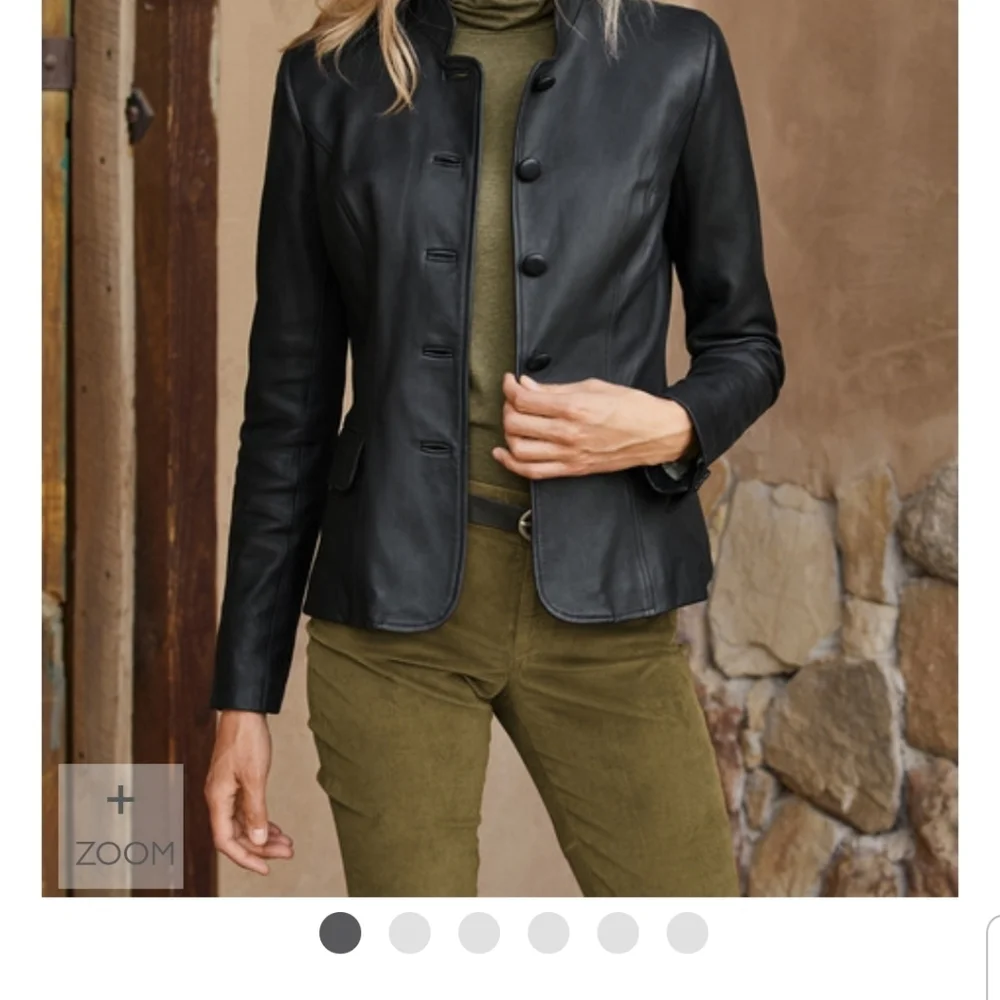 Peruvian Connection Sutton Place black leather jacket tab collar peplum NWOT 4 - Picture 11 of 11